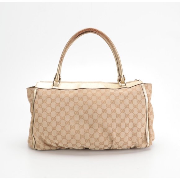 Gucci D-Ring Tote in GG Canvas with Gold Metallic Leather Trim - Picture 2 of 11